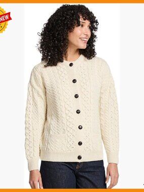 Merino Wool Cable Knit Cardigan, Women's Irish Aran Sweater, Lumber Jacket Style